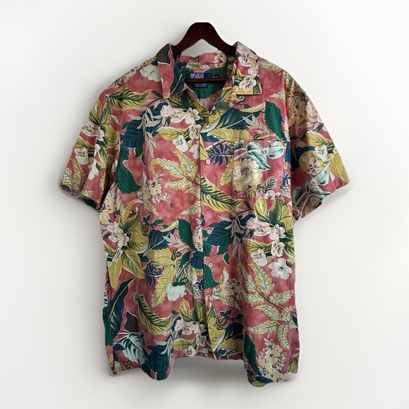 Polo Ralph Lauren Camp Shirt XXL Cotton Caldwell Floral Hawaiian Button Neck